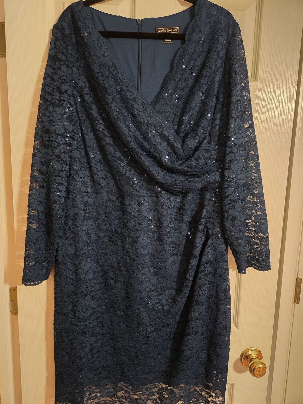 Jessica Howard Navy Lace Sequin Wrap-Front Dress